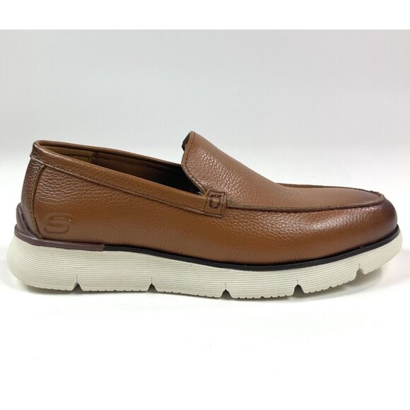 Skechers Augustino Ossie Moc Toe Mens 8.5 Cognac Leather Loafers Shoes 205096 - Picture 1 of 10